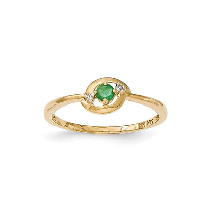 14K Yellow Gold Emerald and Real Diamond Ring