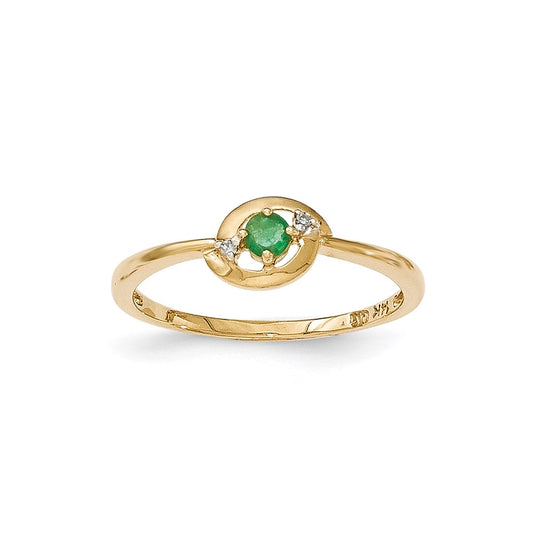 14K Yellow Gold Emerald and Real Diamond Ring