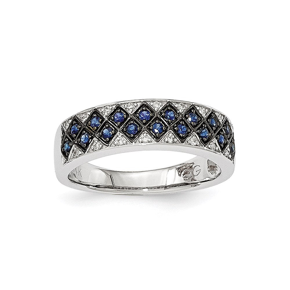 14k White Gold Real Diamond & Sapphire Ring