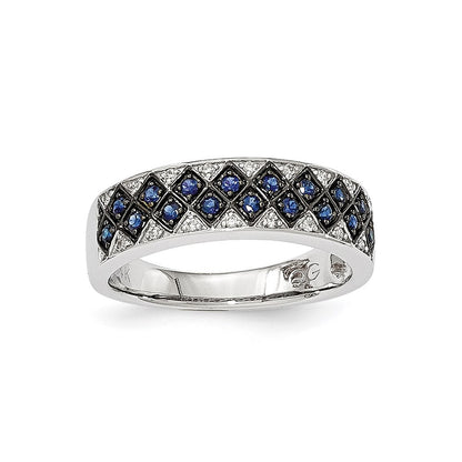 14k White Gold Real Diamond & Sapphire Ring