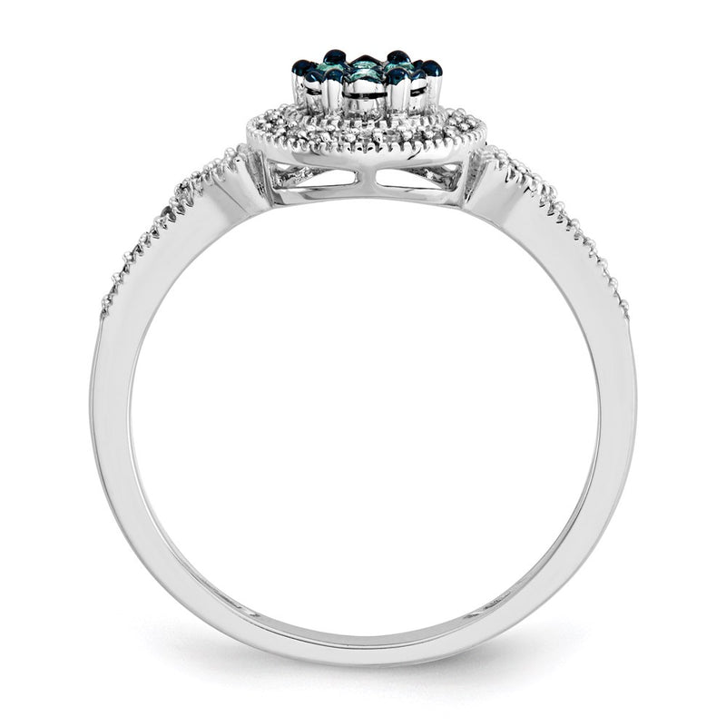 14K White Gold Blue & White Real Diamond Ring