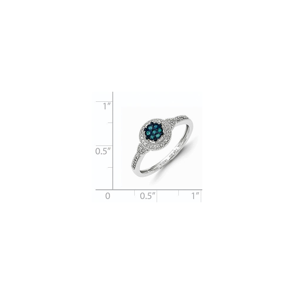 14K White Gold Blue & White Real Diamond Ring
