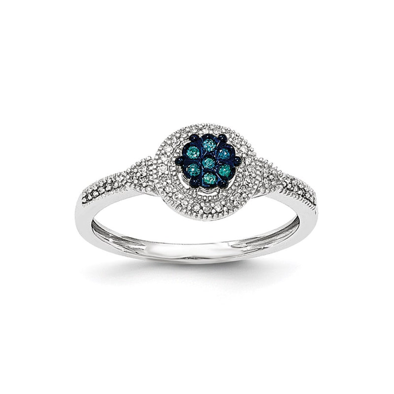 14K White Gold Blue & White Real Diamond Ring