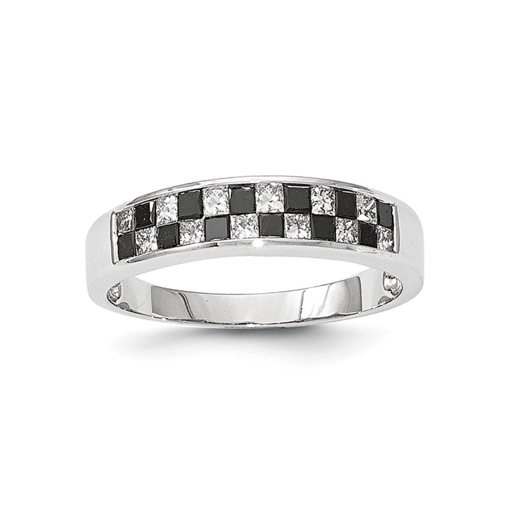 14k White Gold with Black and White Diamond Ring