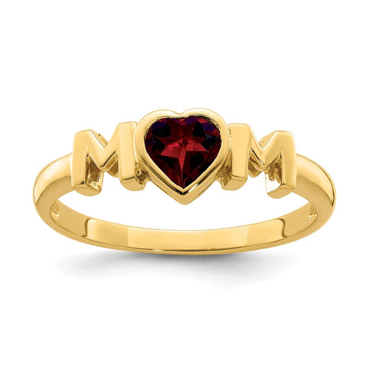14K Yellow Gold Garnet MOM Ring