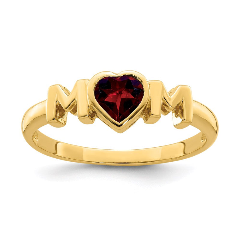 14K Yellow Gold Garnet MOM Ring