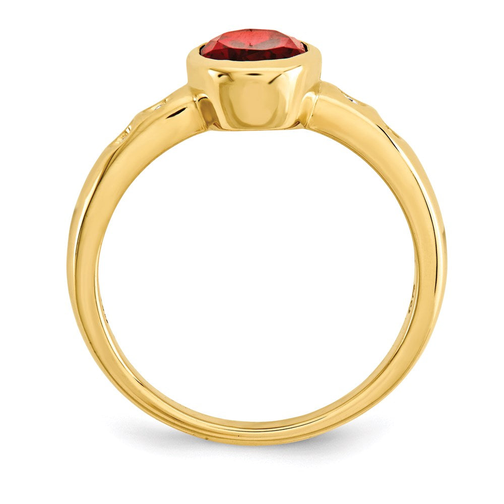 14K Yellow Gold Garnet/Diamond Bezel-set Ring