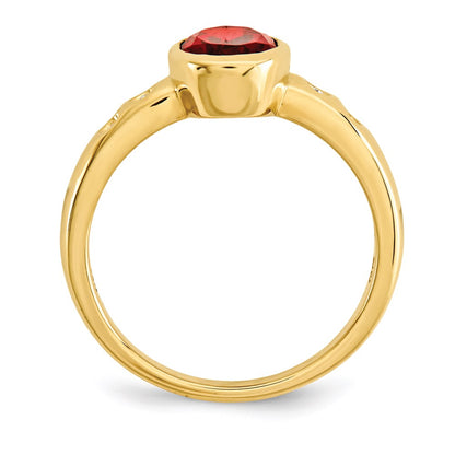 14K Yellow Gold Garnet/Diamond Bezel-set Ring