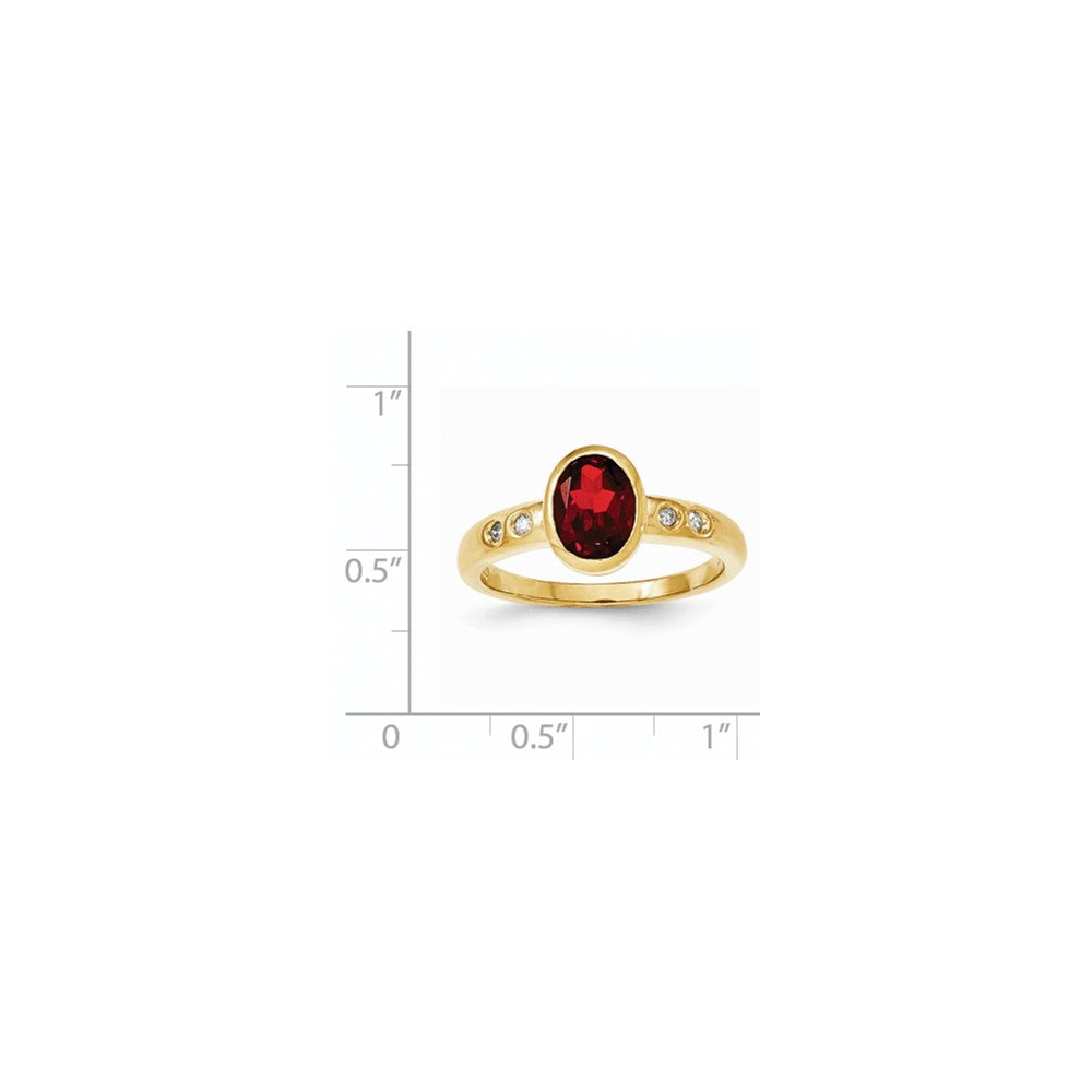 14K Yellow Gold Garnet/Diamond Bezel-set Ring