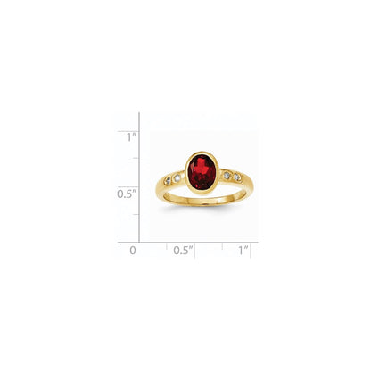 14K Yellow Gold Garnet/Diamond Bezel-set Ring