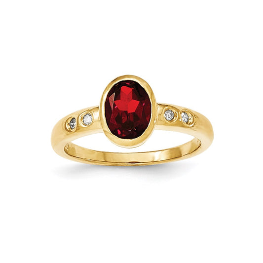 14K Yellow Gold Garnet/Diamond Bezel-set Ring