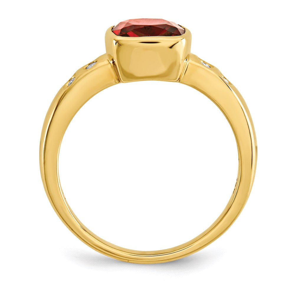 14K Yellow Gold Garnet/Diamond Bezel-set Ring