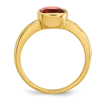 14K Yellow Gold Garnet/Diamond Bezel-set Ring