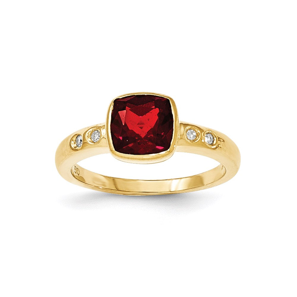 14K Yellow Gold Garnet/Diamond Bezel-set Ring