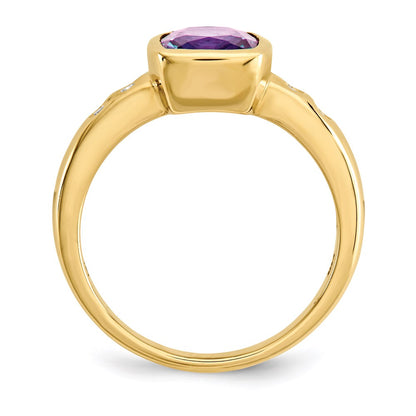 14K Yellow Gold Amethyst/Diamond Bezel-set Ring