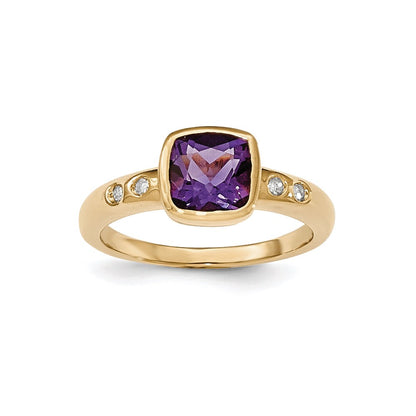 14K Yellow Gold Amethyst/Diamond Bezel-set Ring