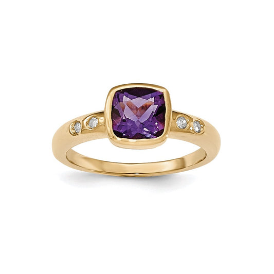14K Yellow Gold Amethyst/Diamond Bezel-set Ring