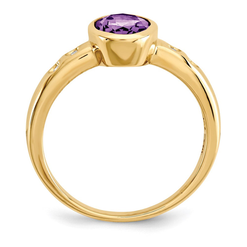 14K Yellow Gold Amethyst/Diamond Bezel-set Ring