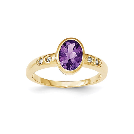 14K Yellow Gold Amethyst/Diamond Bezel-set Ring