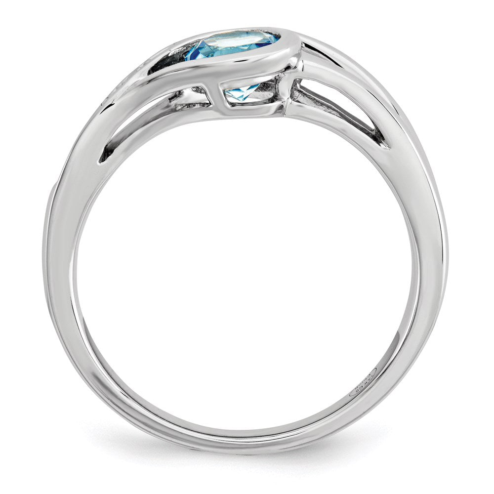 14K White Gold Real Diamond & Blue Topaz Ring