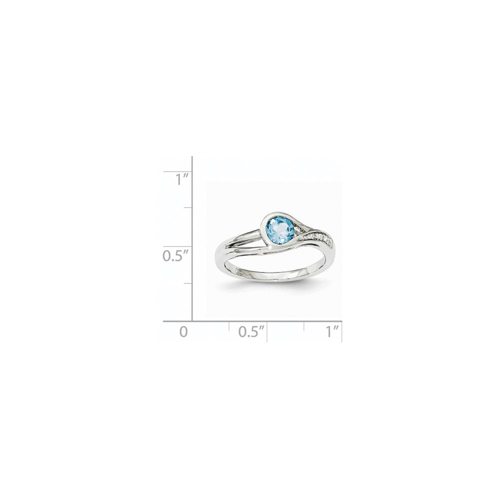 14K White Gold Real Diamond & Blue Topaz Ring