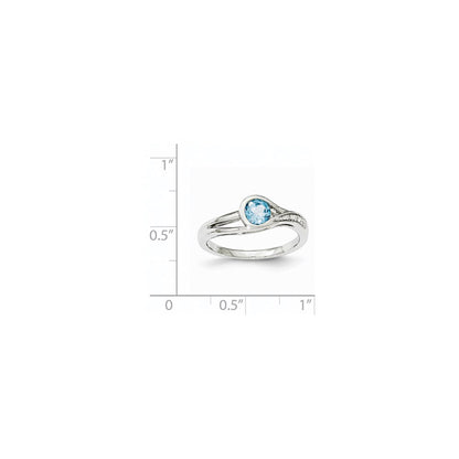 14K White Gold Real Diamond & Blue Topaz Ring