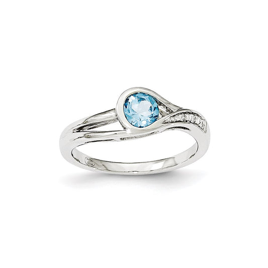 14K White Gold Real Diamond & Blue Topaz Ring