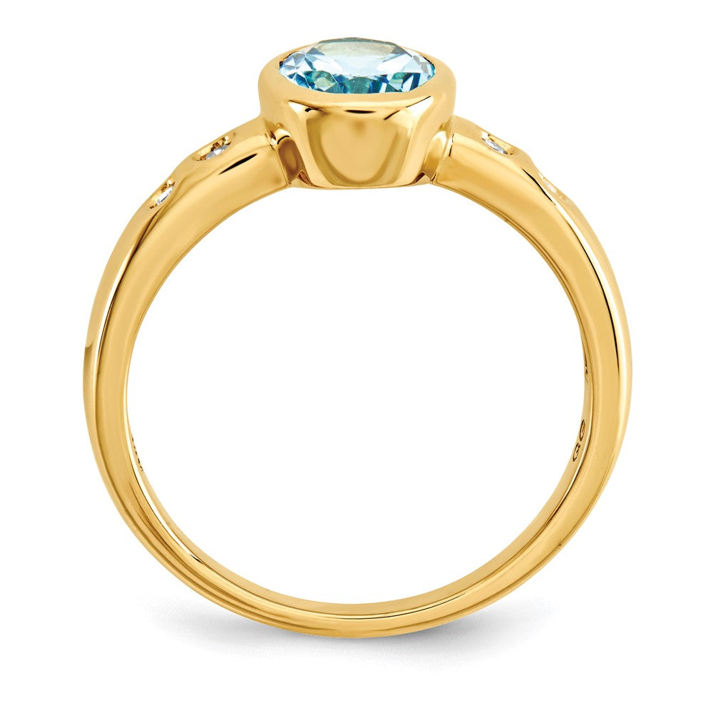 14K Yellow Gold Lt. Swiss Blue Topaz/Diamond Bezel-set Ring