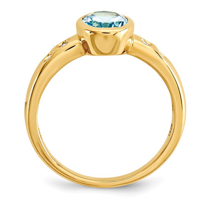 14K Yellow Gold Lt. Swiss Blue Topaz/Diamond Bezel-set Ring