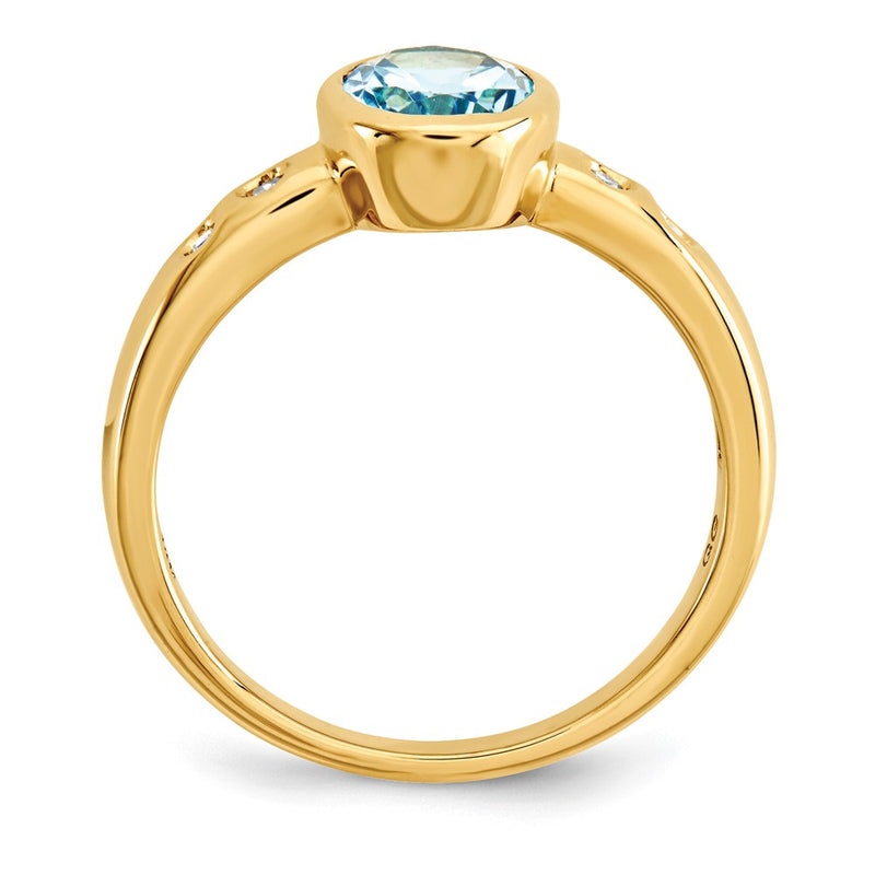 14K Yellow Gold Lt. Swiss Blue Topaz/Diamond Bezel-set Ring