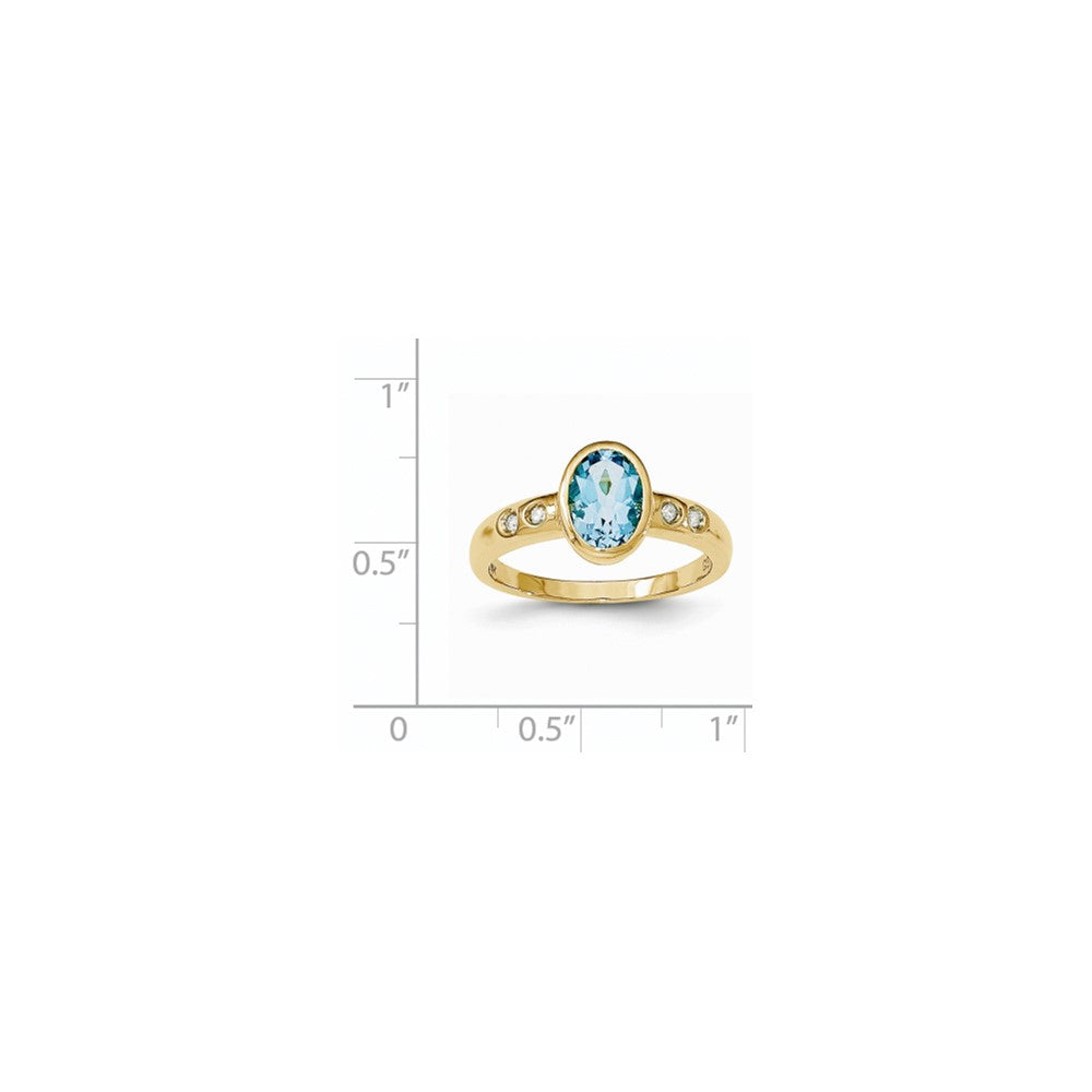 14K Yellow Gold Lt. Swiss Blue Topaz/Diamond Bezel-set Ring