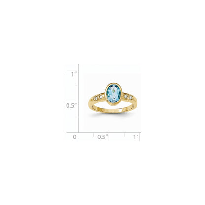 14K Yellow Gold Lt. Swiss Blue Topaz/Diamond Bezel-set Ring