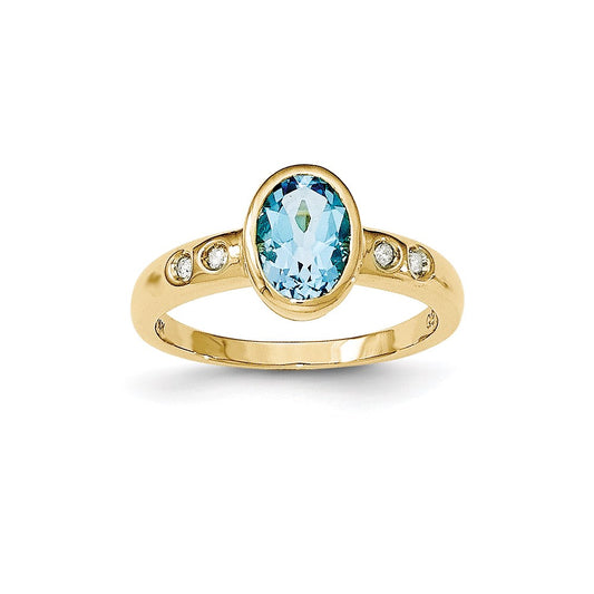 14K Yellow Gold Lt. Swiss Blue Topaz/Diamond Bezel-set Ring