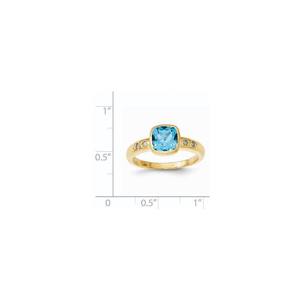 14K Yellow Gold Lt. Swiss Blue Topaz/Diamond Bezel-set Ring