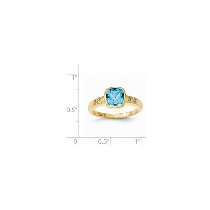 14K Yellow Gold Lt. Swiss Blue Topaz/Diamond Bezel-set Ring
