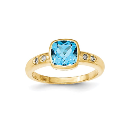 14K Yellow Gold Lt. Swiss Blue Topaz/Diamond Bezel-set Ring