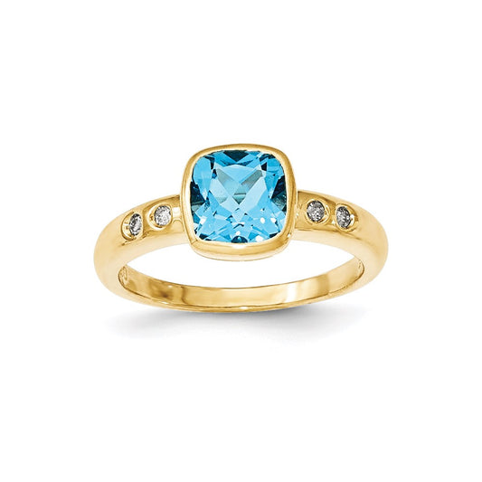 14K Yellow Gold Lt. Swiss Blue Topaz/Diamond Bezel-set Ring
