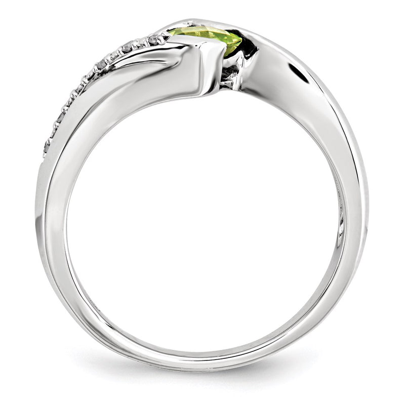 14K White Gold Real Diamond & Peridot Ring