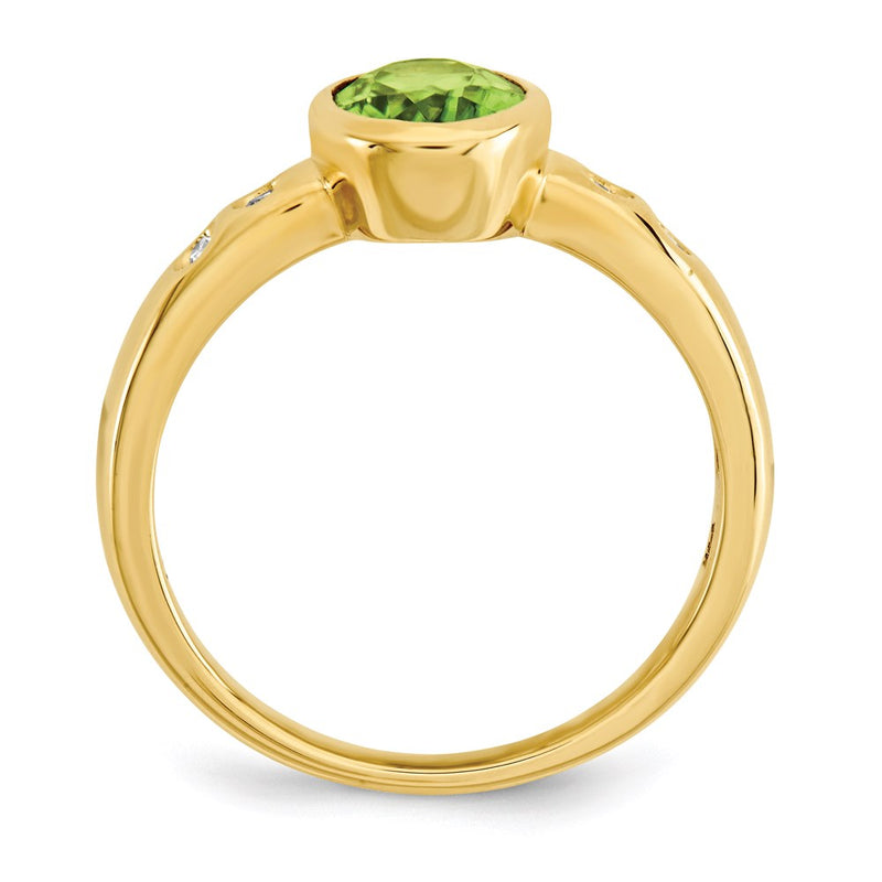 14K Yellow Gold Peridot/Diamond Bezel-set Ring