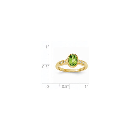 14K Yellow Gold Peridot/Diamond Bezel-set Ring