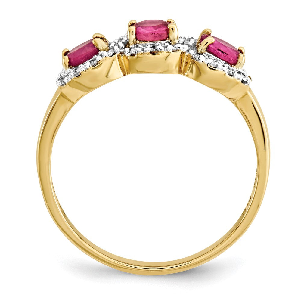 14K Yellow Gold Composite Ruby & Real Diamond Three Stone Ring