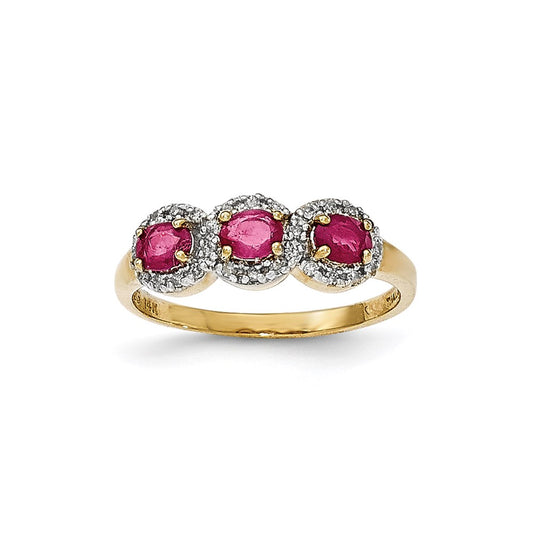 14K Yellow Gold Composite Ruby & Real Diamond Three Stone Ring