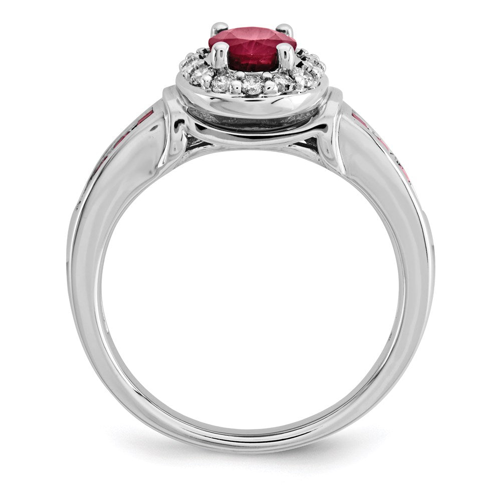 14K White Gold Real Diamond and Ruby w/Halo Ring