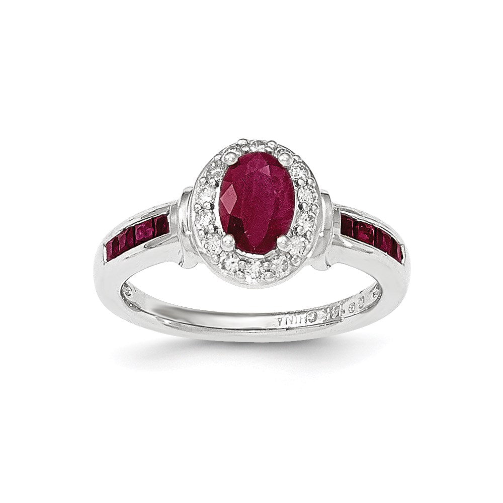 14K White Gold Real Diamond and Ruby w/Halo Ring