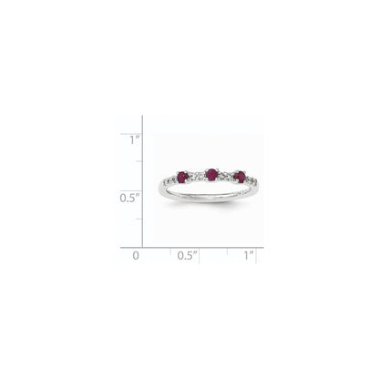 14K White Gold Real Diamond and Ruby 3-Stone Ring