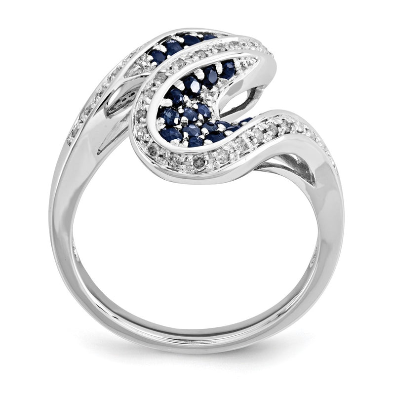 14k White Gold Sapphire and Real Diamond Swirl Ring