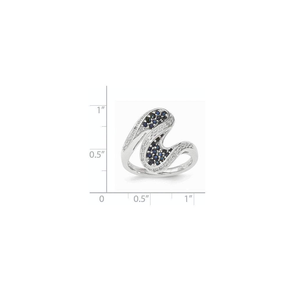 14k White Gold Sapphire and Real Diamond Swirl Ring