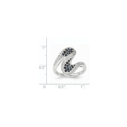 14k White Gold Sapphire and Real Diamond Swirl Ring