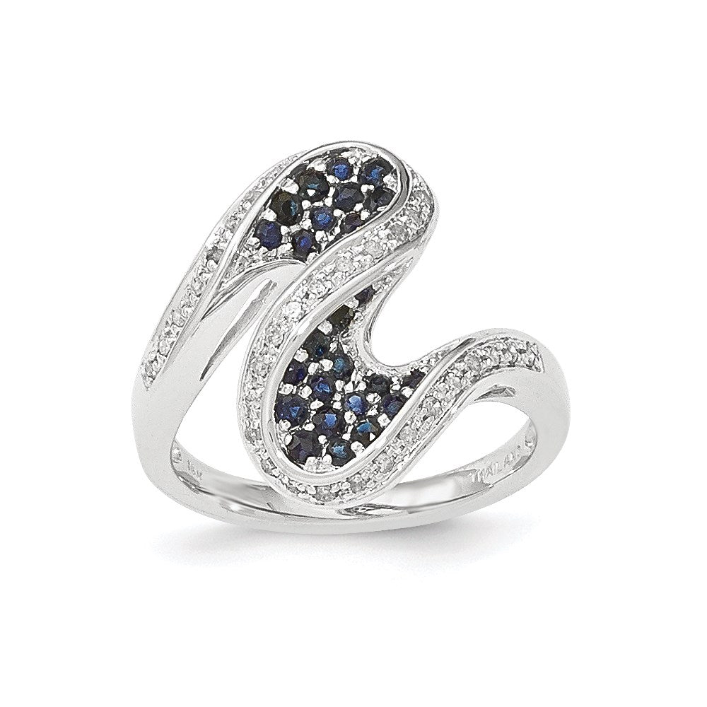 14k White Gold Sapphire and Real Diamond Swirl Ring