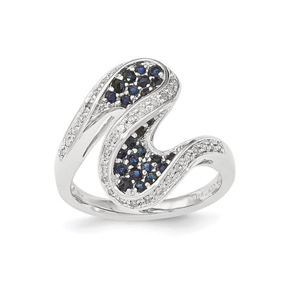 14k White Gold Sapphire and Real Diamond Swirl Ring